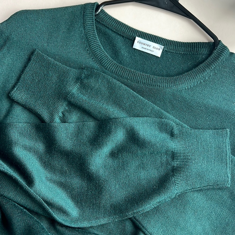 Men’s Country Club Made in Italy Wool Crew Neck in Forrest Green Large